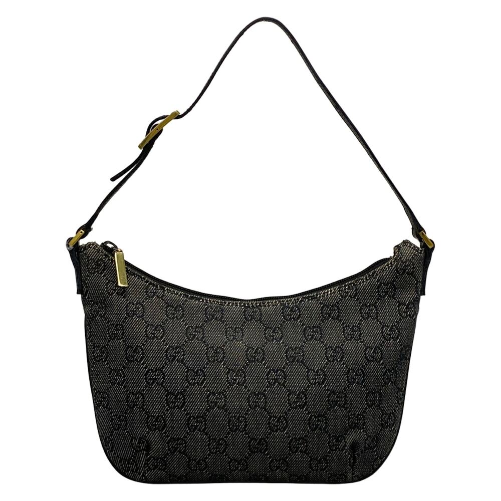 Gucci GG Handbag 32160 Black Gray Denim Jacquard Leather